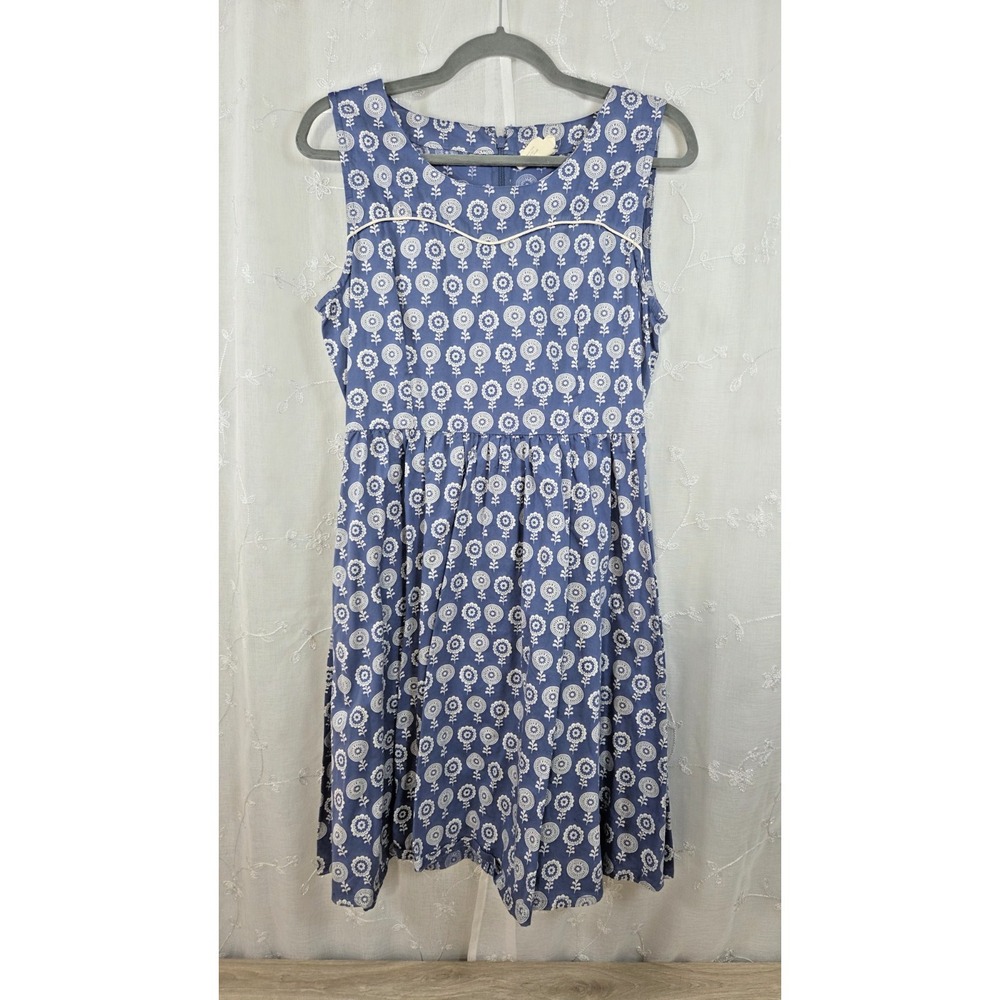 Mata Traders Blue Cotton Geometrical Flowers  Sleeveless Dress